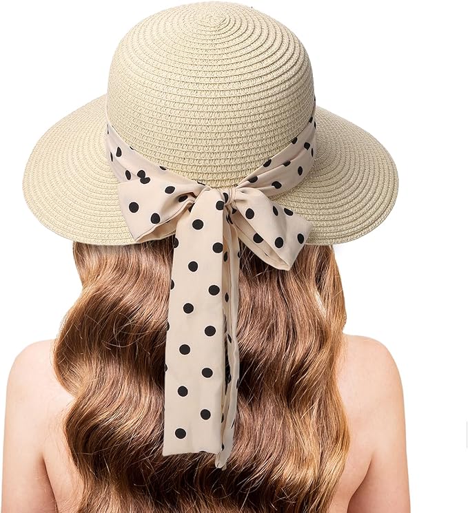 Beach Sun Hats for Women Wide Brim Straw Foldable Beach Hat UV Protection