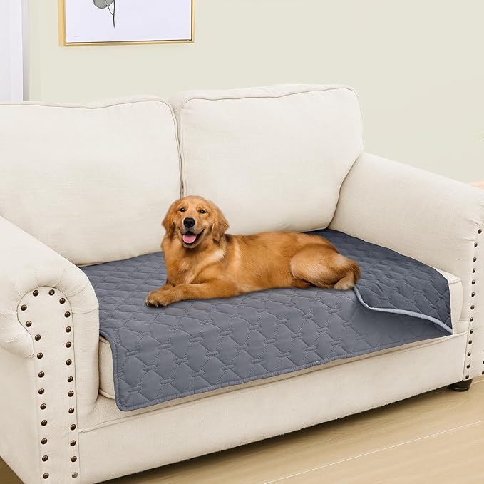 Smiry Waterproof Dog Bed Cover Blanket, Soft Reversible Pet Blanket, Washable Leakproof Cats Dogs Couch Cover for Sofa, Couch, Furniture, Plaid (30x53 Inch, Grey/Dark Grey)