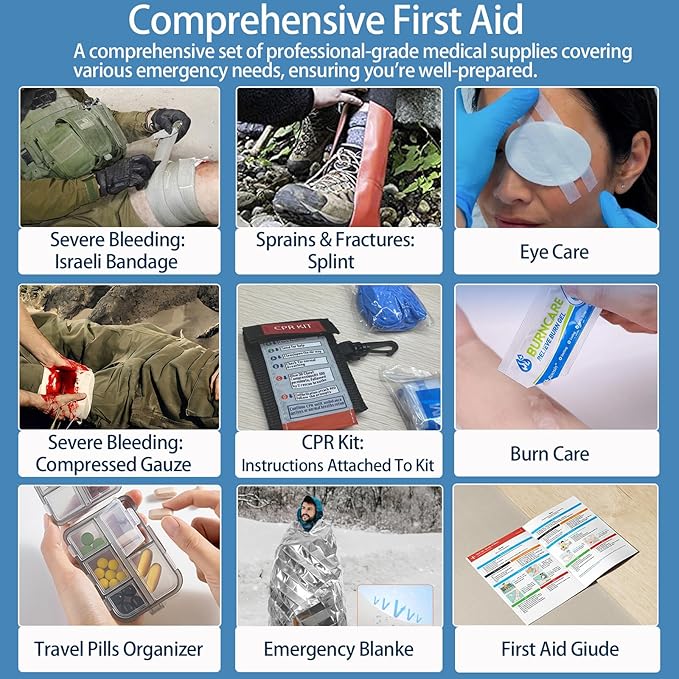 Professional Trauma First Aid Kit - Military-Grade Labelled Compartments & MOLLE System for Workplace, Outdoor, Car, Boat, Hurricane Emergencies 265 Piece Emergency Necessities Kits