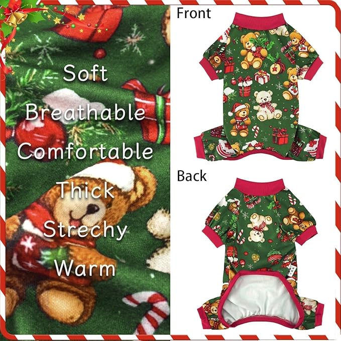 Xpudac 4 Pack Dog Christmas Pajamas Reindeer Puppy Clothes Cute Santa Claus Dog Pajamas Costumes Outfit Red Green Small