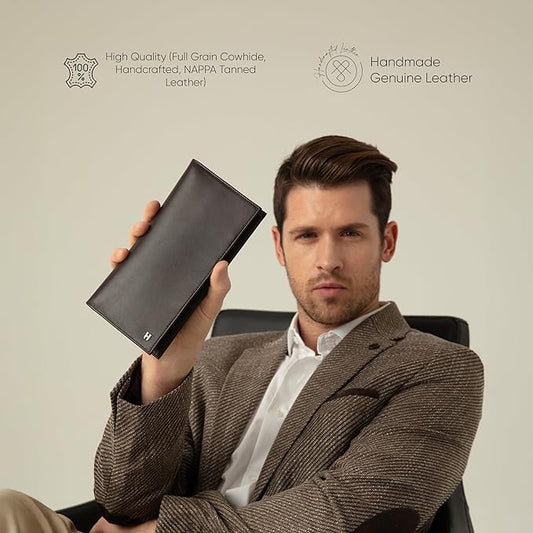 Passport Holder Travel Wallet for Men & Women, RFID Handcrafted Full Grain Leather Cover, 12 Card Slots & 4 Compartments, Gift Box & Pouch, Brown