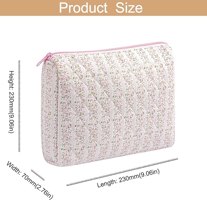 Makeup Bag Travel Cosmetic Bag for Women Girls, Zipper Make Up Pouch, Floral Flowers Toiletry Organizer Makeup, Portable Storage Cosmetic Travel Cloth Bag (L/Pink Floral)