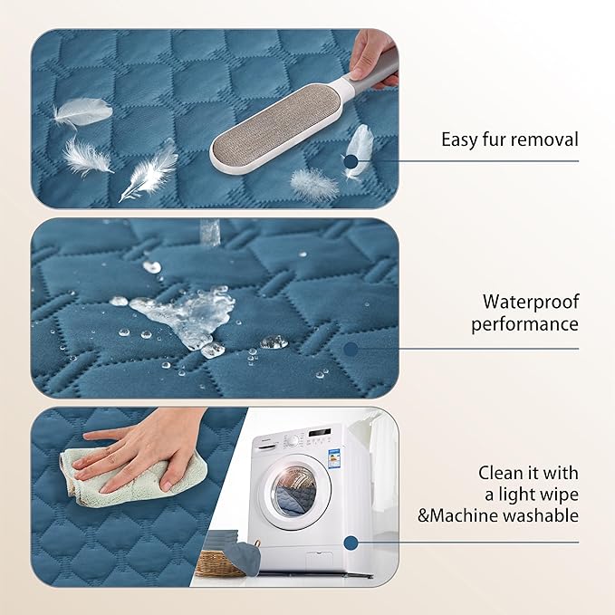 gogobunny 3X Stronger Waterproof Pet Blanket, Scratch Proof Furniture Protector for Dogs Cats, Reversible Cover 82x120 Inch, Dark Blue