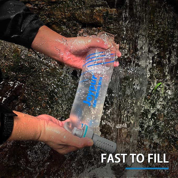 Collapsible Water Bottle with Filter - 1L Squeeze Water Filtered Bottle Camping Survival Hiking Backpacking, Portable Water Filter with NSF/FDA Certification, White