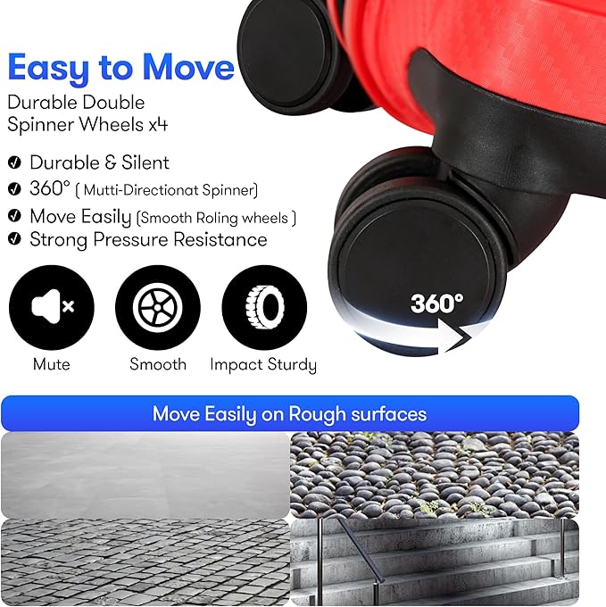 GinzaTravel 20 Inch Carry on Luggage 22x14x9 Airline Approved Hardside Suitcase with Spinner Wheels TSA Lock, 20-Inch, Red