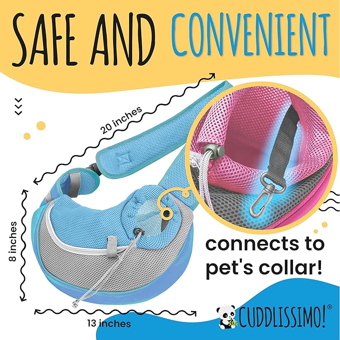 Cuddlissimo! Pet Sling Carrier - Small Dog Puppy Cat Carrying Bag Purse Pouch - For Pooch Doggy Doggie Yorkie Chihuahua Baby Papoose Bjorn - Travel Front Backpack Chest Body Holder Pack To Wear (Blue)