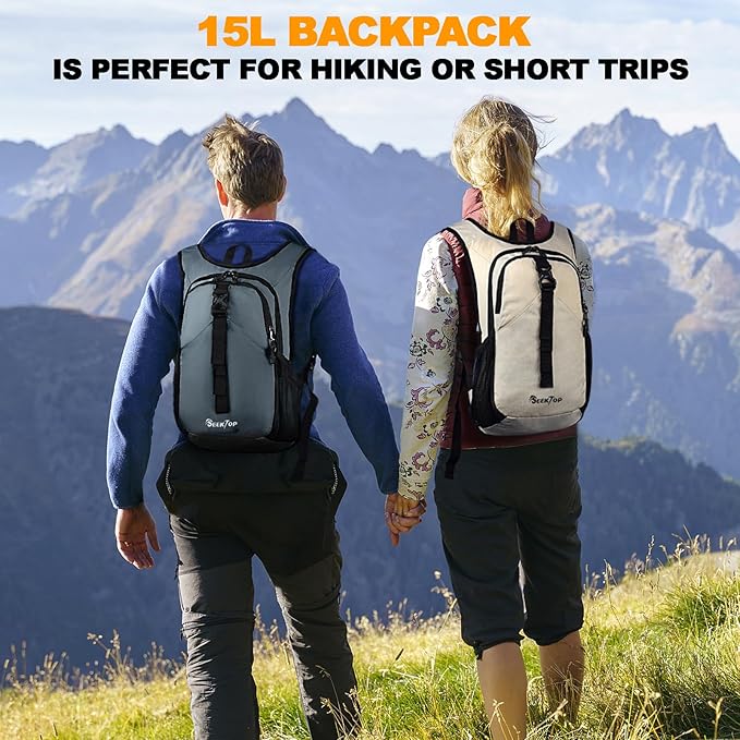 Seektop 20L Small Hiking Backpack for Women Men, Lightweight Hiking Packable Daypack with Phone Pocket for Travel Camping (Beige, 20L)