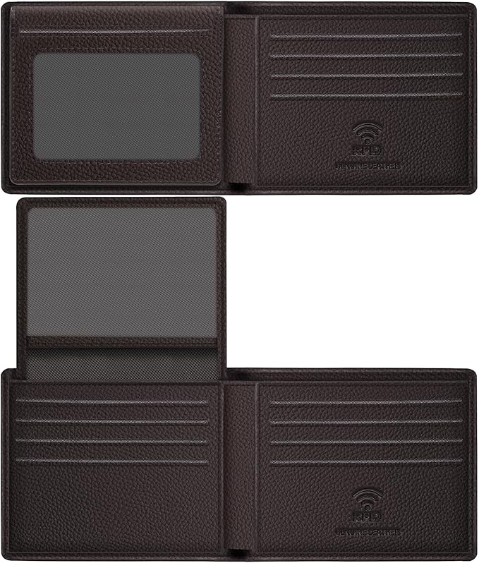 Travelambo Genuine Leather Wallet for Men with Gift Box - Handmade Bifold Stylish - Mens Wallets Rfid Blocking with 2 ID Windows