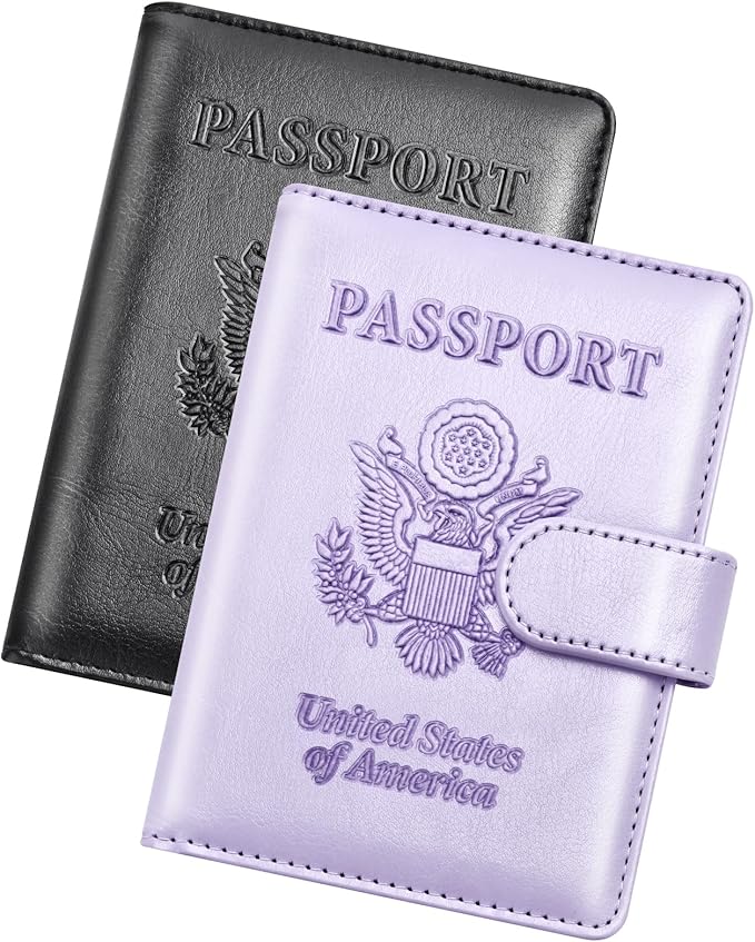 Herain Passport Holder for Travel Cruise Essentials, 2 Pcs Passport Cover Wallet Case Women Men Family, RFID Passports Book Card Holders Travel Accessorie Gifts Must Haves