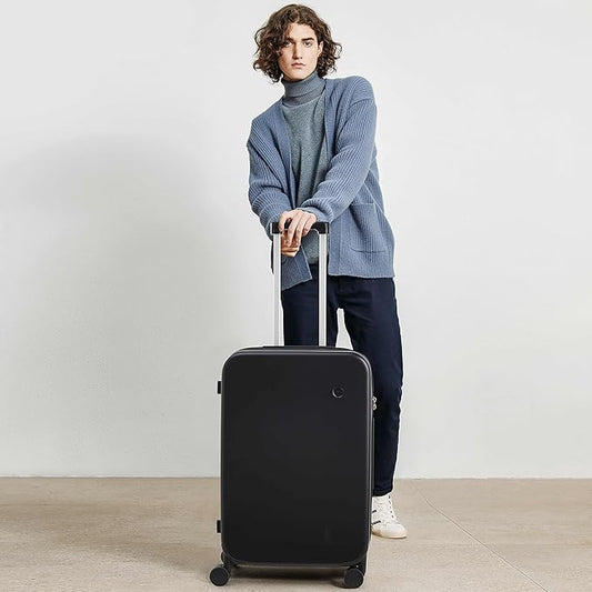 mixi Upgrade Luggage Suitcases with Spinner Wheels, Hardside Rolling Suitcase PC with TSA Lock Travel Case 24in Checked in, Fine Grid Black