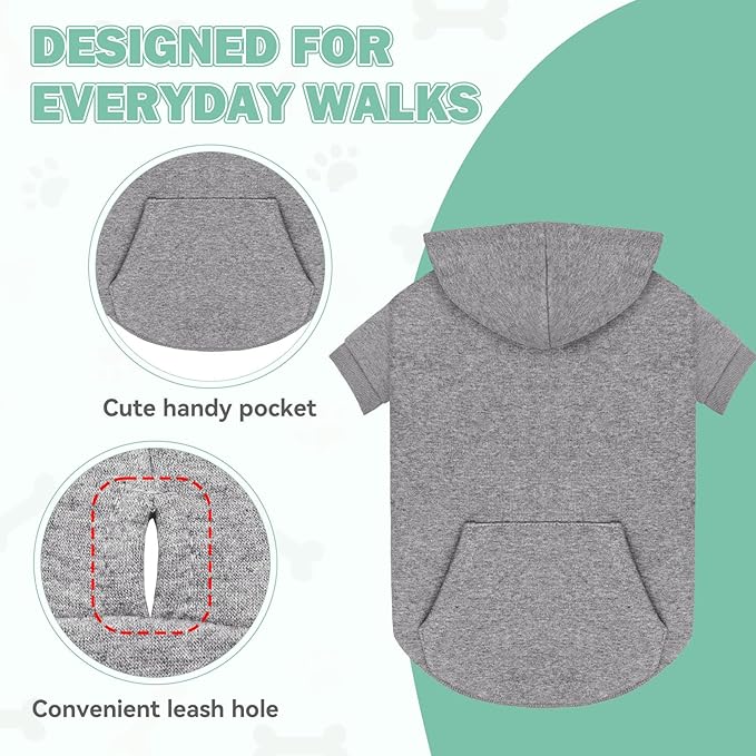 Dog Sweaters,Dog Hoodie,Cozy Fleece Interior Sweatshirt with Hood & Pocket,Leash Hole,Pet Clothes Sweater for Small,Medium,and Large Dogs,Grey&M