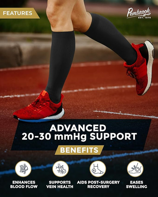 Pembrook 3 Pairs Compression Socks 20-30 mmHg - Compression Socks for Women and Men | Running, Athletic, Travel, Nurses