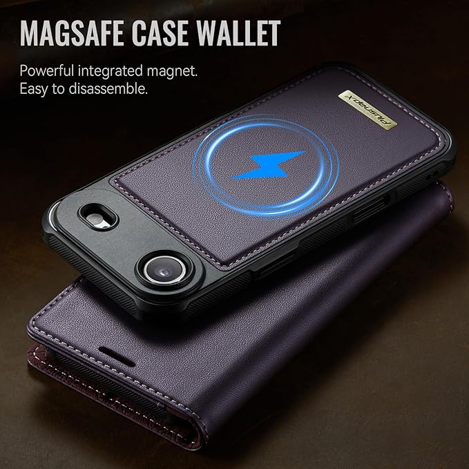 PlusnapX Wallet Case for iPhone Air Compatible with Magsafe, 2-in-1 PU Leather Flip RFID Blocking Card Holder Stand ShockAirof Magnetic Detachable Cover for iPhone 17 Air Case 6.5", Fashion Purple