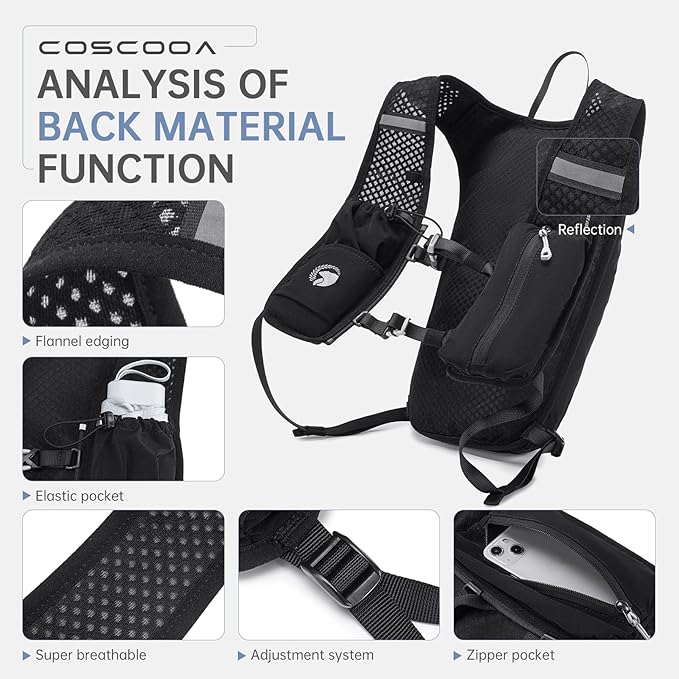 Lightweight Running Vest for Women Men, Adjustable Chest Straps Running Hydration Vest with 1.5L Water Bladder for Hiking Trail Running Cycling Race Marathon