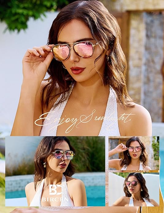 BIRCEN Polarized Sunglasses for Women UV - Protection Womens Retro Mirrored Shades with Acetate Frame BC2001