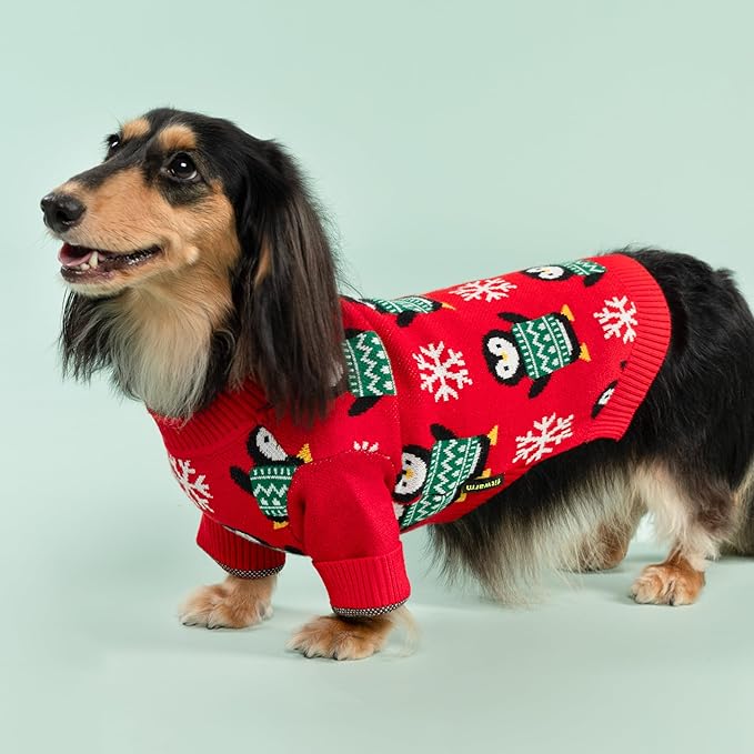 Fitwarm Funny Penguins Dog Ugly Christmas Sweater, Winter Dog Clothes for Small Dogs Girl Boy, Pet Xmas Outfit, Green, Red, White, Large