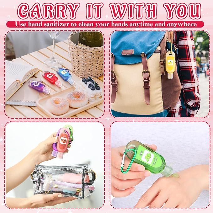24 Packs Fruit Scented Hand Sanitizers Keychain Gift Mini Hand Sanitizer Bulk 1 oz Travel Size Sanitizer Keychain Back to School Gift Set Thanksgiving Christmas Party Favors Treat Goodie Bag Stuffer