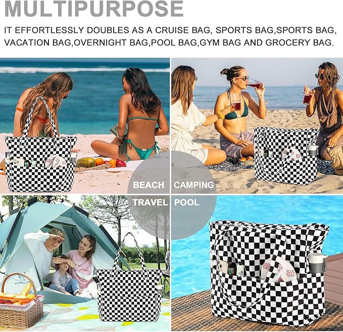 Bluboon Waterproof Beach Tote Pool Bags for Women Ladies Extra Large Carry On Bag With Wet Compartment for Weekender Travel