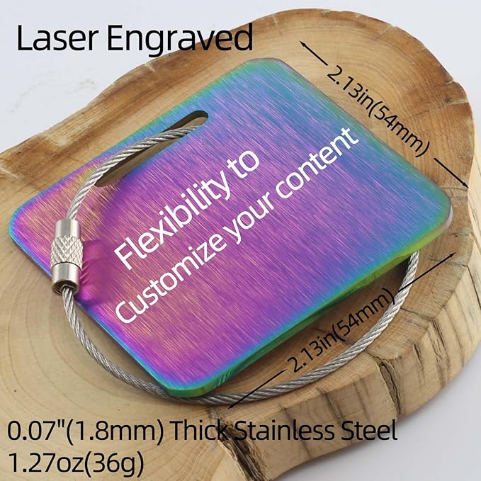 Sturdy and Durable Personalized Luggage Tags for Suitcases,Cruise Essentials Travel Tags for Luggage,Travel Bag Labels,Heavy-Duty Stainless Steel Colorfull Square Suitcases Tags