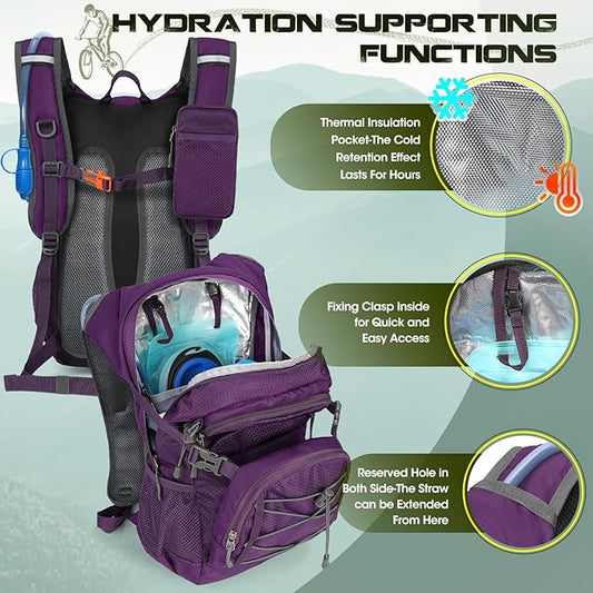 Hydration Backpack with Water Bladder, 18L Lightweight Hiking Backpack for Women&Men Small Insulated Hydration Water Pack for Hiking, Running, Cycling, Biking