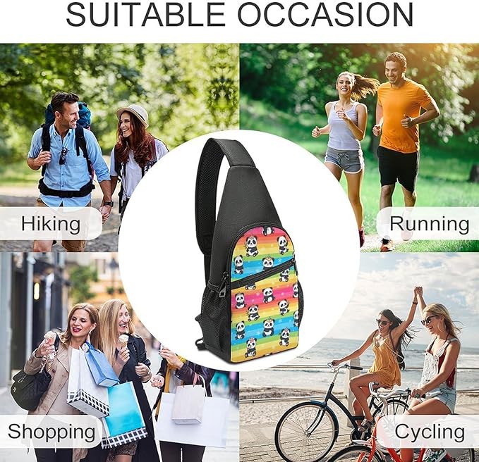 SWEET TANG Large Capacity Sling Chest Bag Backpack, Fashion Daypack Rainbow Cute Unicorns Panda, Cross Body Funny Shoulder Sack with Adjutable Strap for Men Women Travel