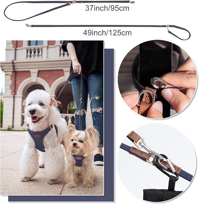 Puppytie No Pull Small Dog Harness with Multifunction Dog Leash,Lightweight Soft Adjustable No Choke Escape Proof Pet Harness Vest Pet Harness Vest,Navy,S