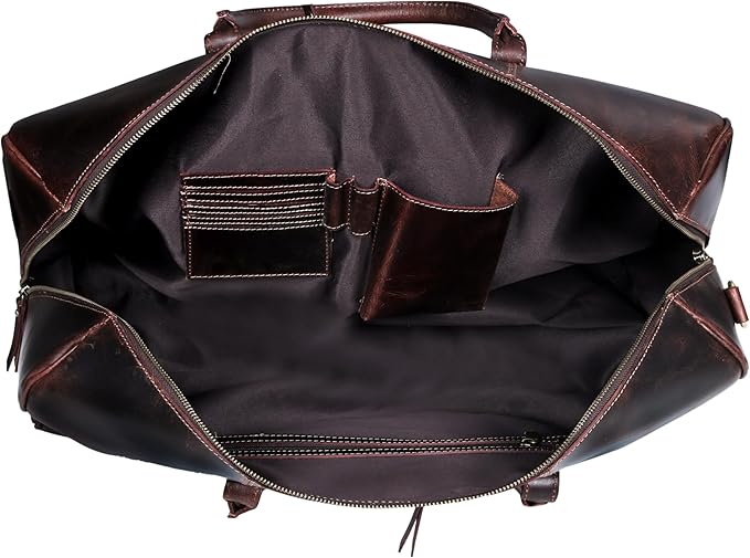 21 Inch Genuine Buffalo Leather Travel Duffle Bag | Overnight Weekend Leather Bag | Sports Gym Duffel for Men| Airplane Under Seat Carry on Bags (brown)