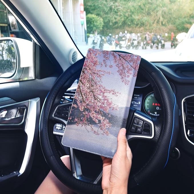 linqin Car Registration and Insurance Card Holder, Fuji Moutain Cherry Blossom Glove Box Organizer Card Document Wallet