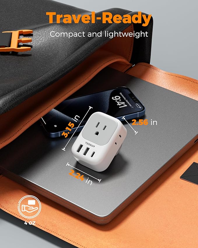 US to UK Plug Adapter, TESSAN Type G Travel Converter with 3 USB Charger(1 USB C Port), 4 Outlets Power Adaptor for USA to Qatar Ireland Hong Kong England Scotland Kenya Dubai London British