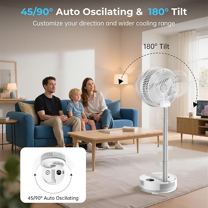 40000mAh Battery Operated Fan, Rechargeable Collapsible Fan, 106H Run, 8 Speeds Oscillating with Remote, Battery Powered with Timer & Light for Travel Cruise Essentials RV Outdoor Power Outage