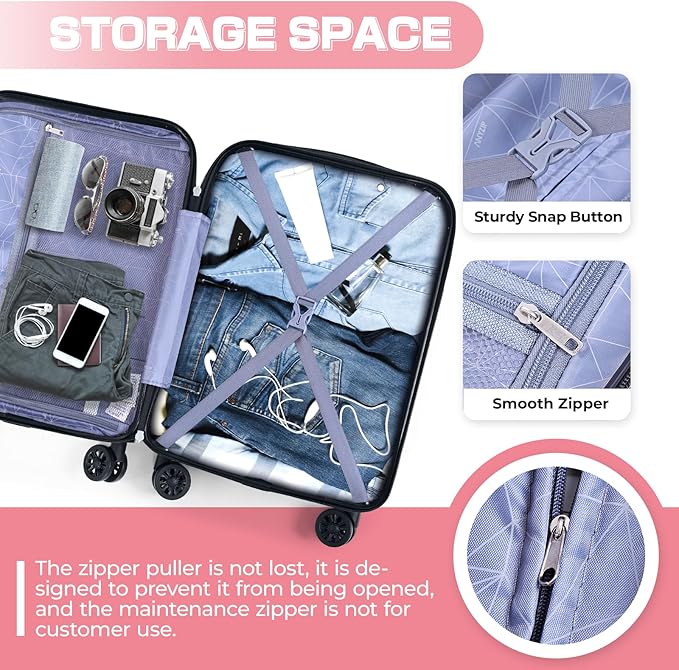 AnyZip Carry On Luggage 2PCS Luggage Set PC ABS Hardshell Lightweight Suitcase TSA Lock with 4 Spinner Wheels（14/20, Pink）