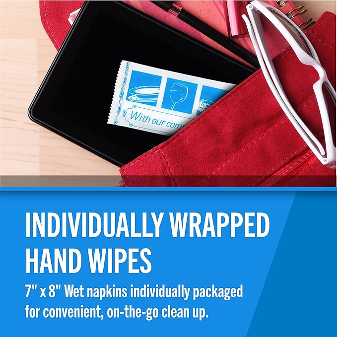 Fresh Towel Individually Wrapped Moist Towelettes - 1 Box of 100 Hand Wipes Individually Wrapped (7 x 8 inches Towel Size, White)