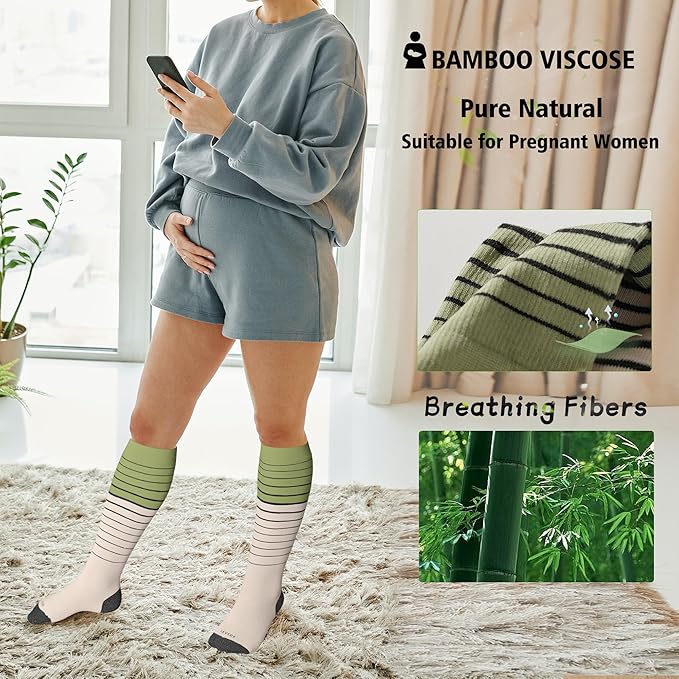 LEVSOX Viscose Made from Bamboo Compression Socks for Pregnant Women 20-30 mmHg Knee High Cute Mens Supports Socks for Travel