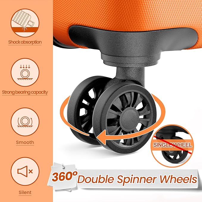 AnyZip Luggage Sets 3 Piece Hardshell Suitcase Set PC ABS Lightweight Travel Suitcases with 4 Double Spinner Wheels TSA Lock 20 24 28 Inch Orange