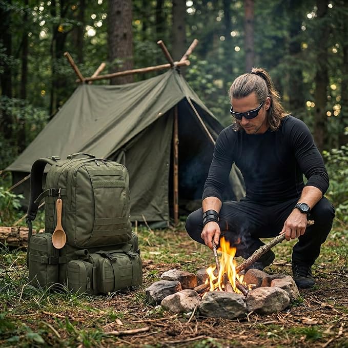 Military Tactical Backpack for Men 60L Waterproof Bug Out Bag Survival Rucksack Go Bag Emergency Molle System Army 3 Day Assault Pack for Hiking Hunting Camping Green