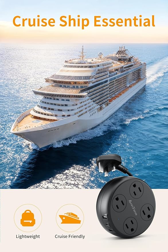 UK Travel Plug Adapter - Retractable Power Strip with 4 AC Outlets & 3 USB Ports (USB-C), Type G Adapter for US to UK, Ireland, Scotland, Hong Kong, Dubai (Black)