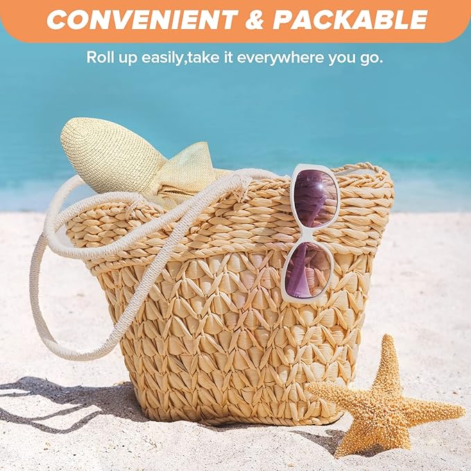 Beach Sun Hats for Women,Wide Brim Straw Hat Floppy Packable UPF 50+ UV Protection with for Summer