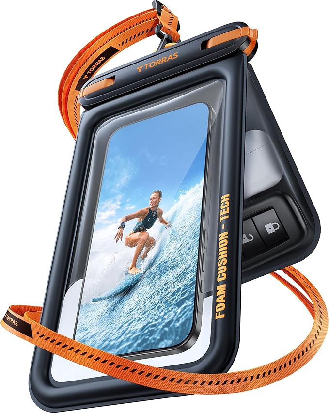 TORRAS IP68 Waterproof Phone Pouch Double Space, Floating Waterproof Phone Case with Lanyard for iPhone 17 Pro Max 16 15 14 S25 S24, Phone Dry Bag Vacation Cruise Ship Travel Essentials 7.0'', Black