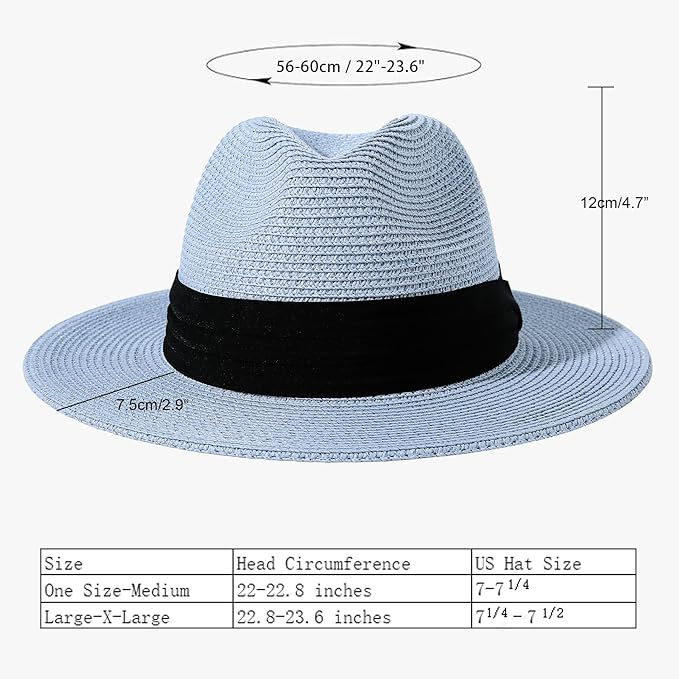 Lanzom Women Wide Brim Straw Panama Roll up Hat Fedora Beach Sun Hat UPF50+