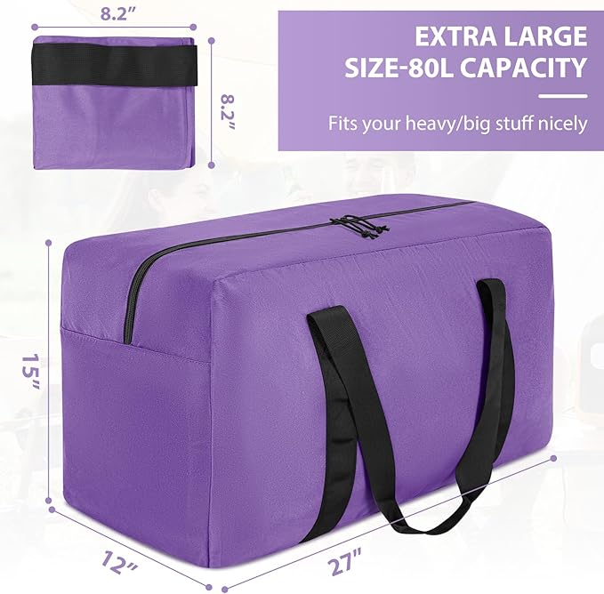 Large Travel Duffle Bag, 80L Gear Bag for Men and Women, Storage Bag Ideal for Overnight Camping and Weekend Getaways