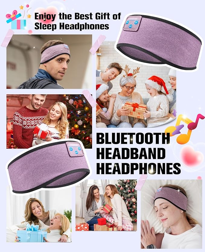 Voerou Sleeping Headphones Wireless Bluetooth 5.4 Headband, Sleep Music Earbuds Earphones with Ultra-Thin HD Stereo Speakers for Sleep Yoga Travel Workout, Unique Christmas Tech Gifts for Men Women