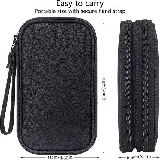 Portable Waterproof Double Layers Travel Cable Organizer Pouch Electronic Accessories Carry Case All-in-One Storage Bag for Cord, Charger, Phone, Earphone, Black