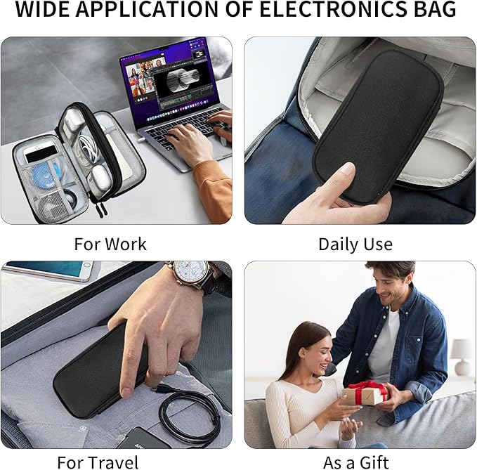 SMONT Cord Cable Organizer Travel Charger Bag Electronic Pouch Case Black