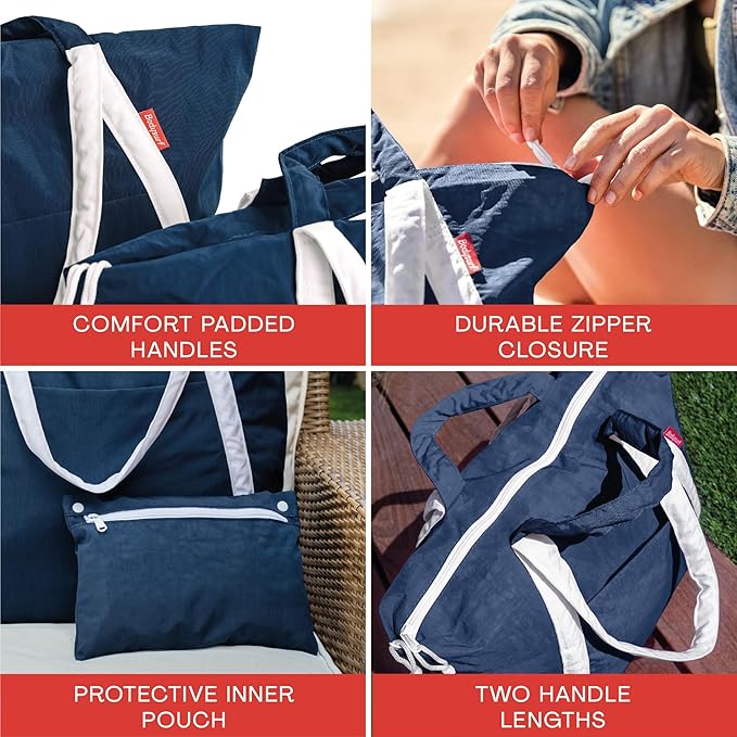 Bodysurf Beach Bags Waterproof Sandproof - Packable Foldable Nylon Zipper Tote Bag for Travel Lightweight, Pool, Boat, Cruise