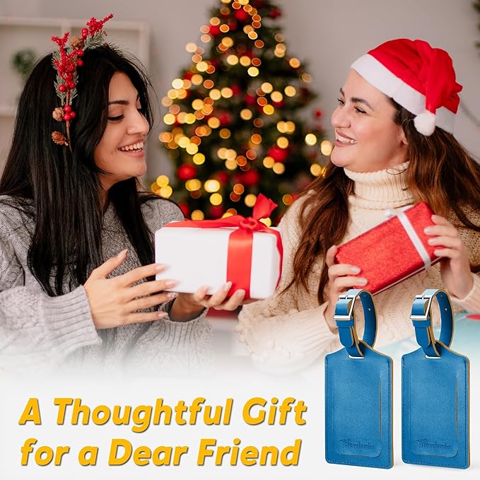 Travelambo 8 Pack Luggage Tags Faux Leather for Suitcases Travel Bag Labels Travel Accessories Essential with Protection Cover ID (Blue)