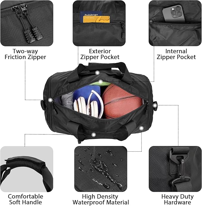 Wildroad Travel Bags for Men, Gym Bag & Duffle Bag for Travel, Carry on Bag Duffel Bag 3 IN 1 Expandable Overnight Weekender Bag (Black, Large-50L+ Gym Bag)