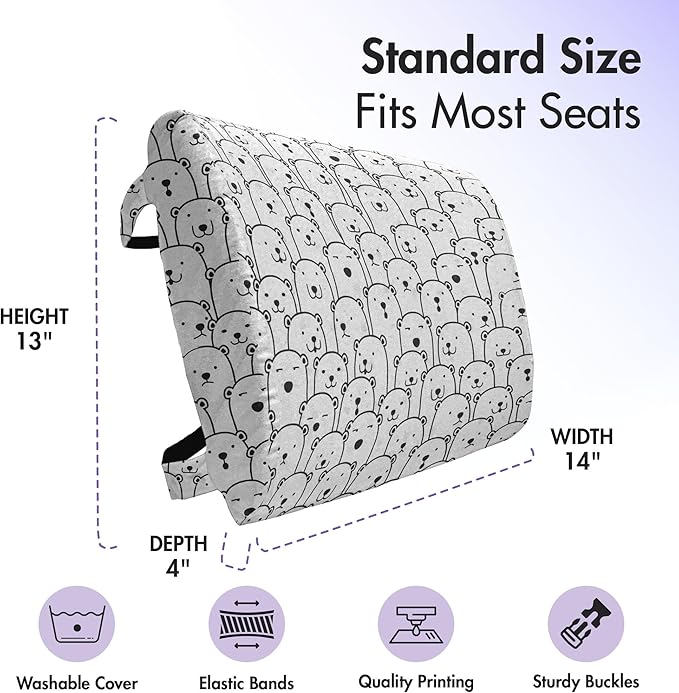 Ambesonne Polar Bear Lumbar Back Support Pillow, Crowd of Arctic Animals with Funny Bored Surprised Smiling Face Expressions, High Density Foam for Office Chairs Car Seats, 14" x 13", Black and White