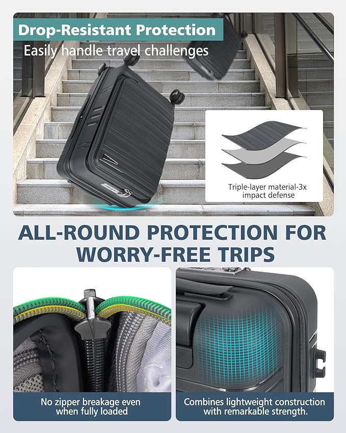 RAINSMORE Expandable Carry on Luggage 20 Inch, Airline Approved Carry on Suitcase with Front Pocket&Laptop Compartment, Hardshell Rolling Travel Luggage with Spinner Wheels,Charcoal