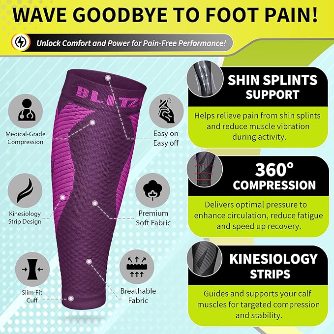 BLITZU Calf Compression Sleeve for Men & Women Footless Compression Socks Support Runners Leg Sleeve Shin Splints Pain Relief