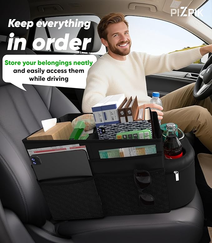Large Car Seat Organizer with Removable Cooler Bag for the Front or Back Seat for Kids and Adults.Versatile for Use in Multiple Scenarios.